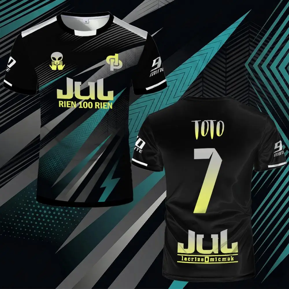 

Джул "Риен 100 Риен" ТОТО # Футболка 7 Rap Jersey с дизайном в виде молнии и логотипом в виде инопланетной руки, дышащая, для любителей и фанатов хип-хопа