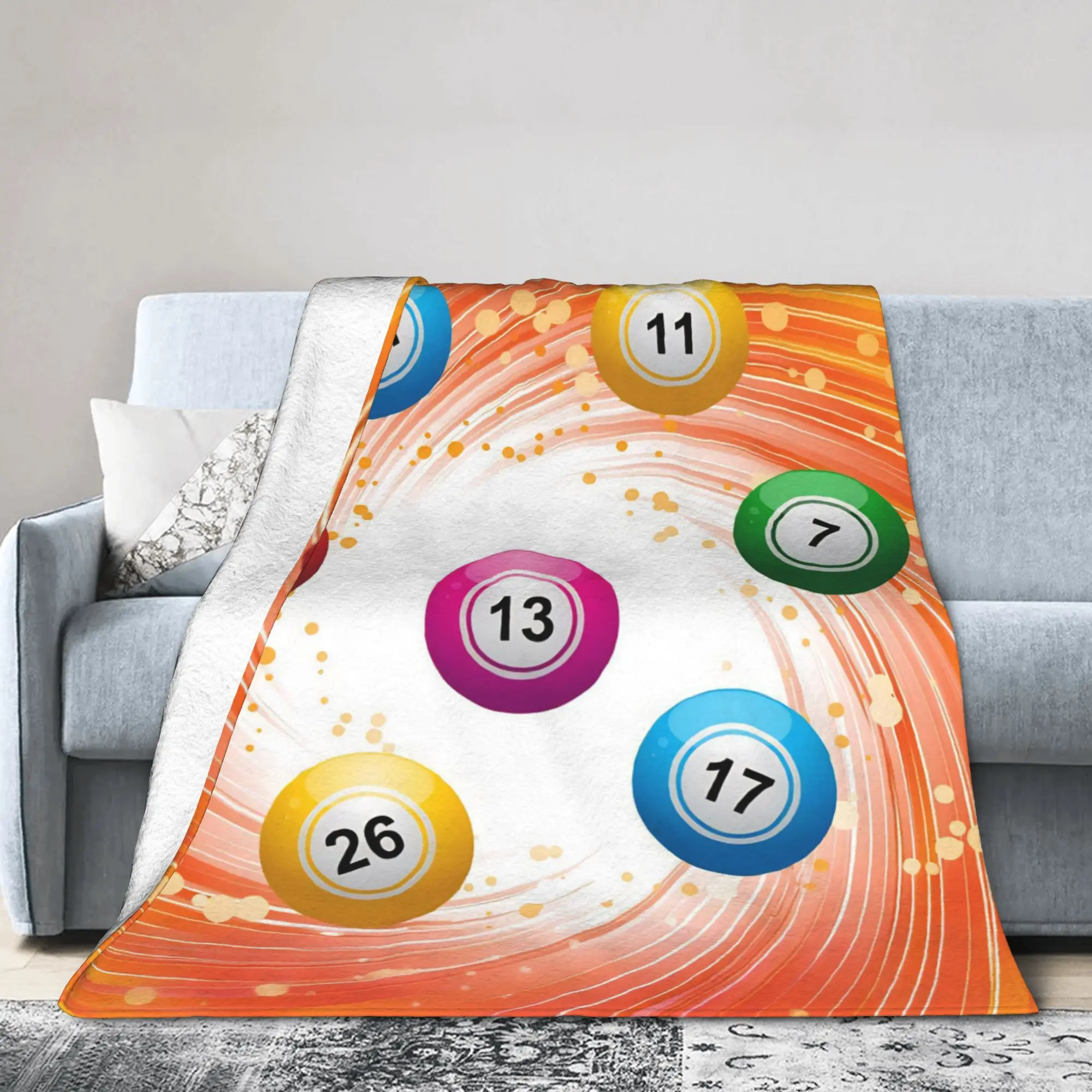 Bingo Balls Paper Game Blankets  Flannel Warm Bedding Throw Blanket for Bedroom Winter Restaurant Lightweight