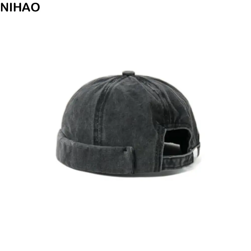 

Skullcap Washed Denim Brimless Cap Solid Color Retro Vintage Hip Hop Hat Street Style Cotton Bonnet for Men Outdoor Sports