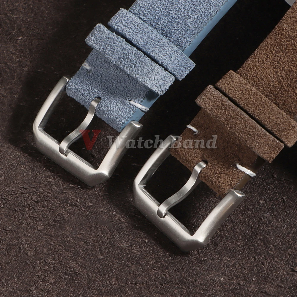 Genuine Suede Leather Watch Strap Business Vintage Brown Watchbands 20mm 22mm Quick Release Band Grey Blue Wristband Accessories