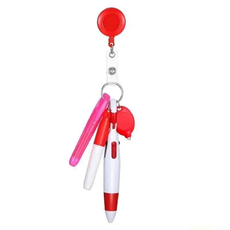 Acrylic Badges Holder with Multicolor Ballpoint Pen, Light and Clip