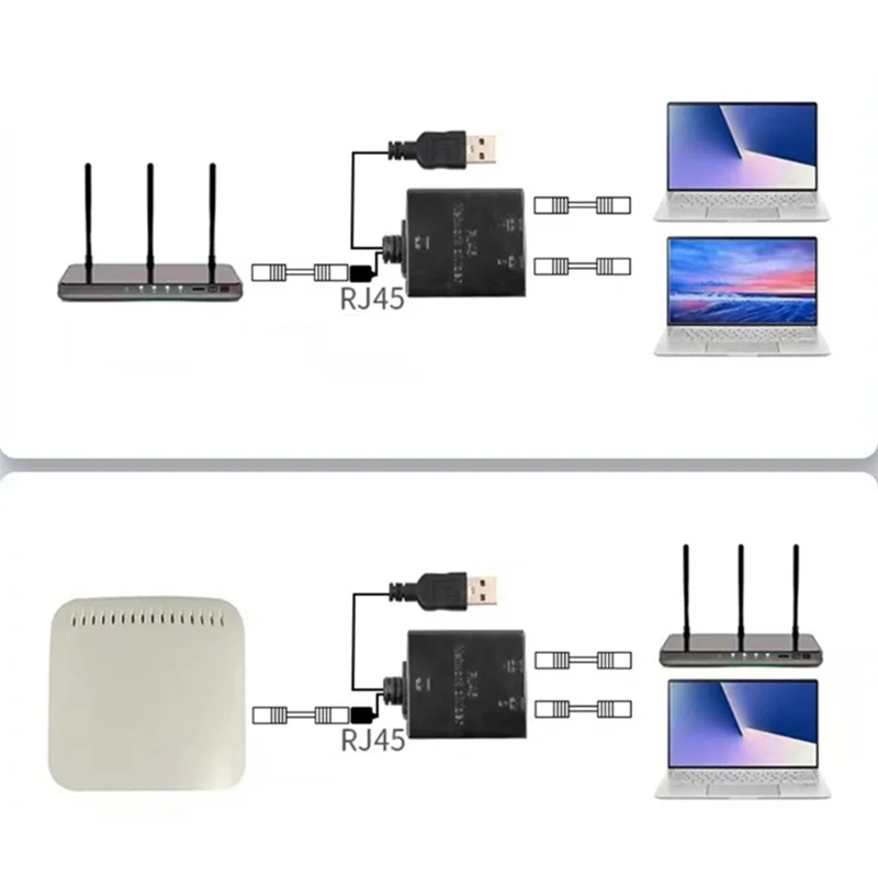 A13E-RJ45 Splitter 1 To 2 Ethernet Adapter Compatible Cat5 Cat5e Network Cable Extender For Router Laptop Easy To Use (Male)