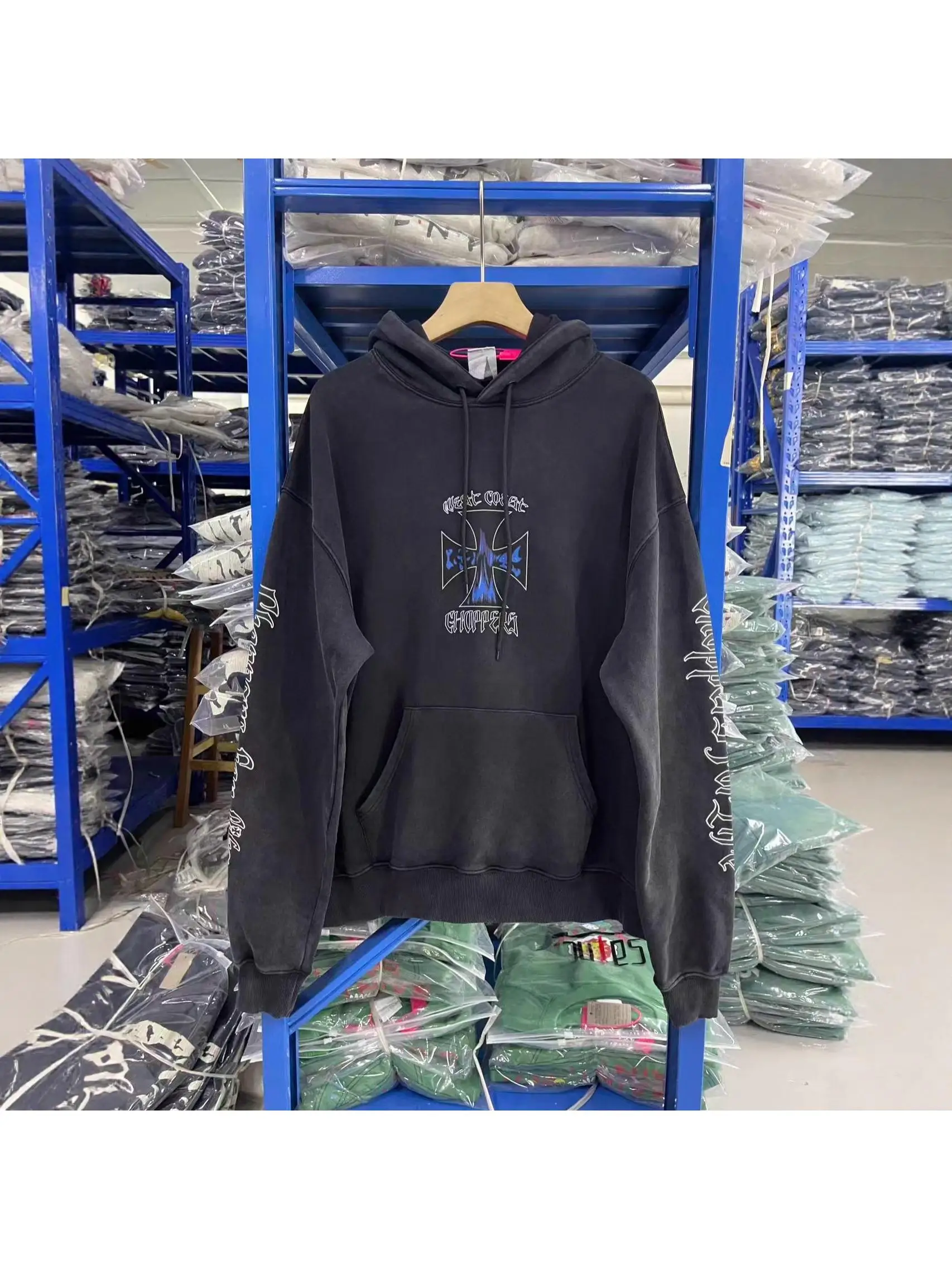 AliExpress Protocol Weat Coast Choppers 26SS "Smoke Bike Limited Edition" Washed Vintage Hooded Sweatshirt Trend Brand