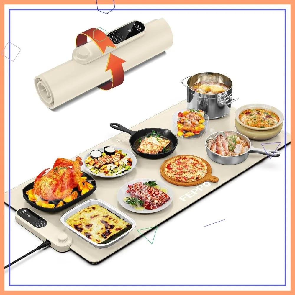 

Electric Warming Tray, XXL 35"x16" Fast Full-Surface Heating, 19-Level Temp & Timer