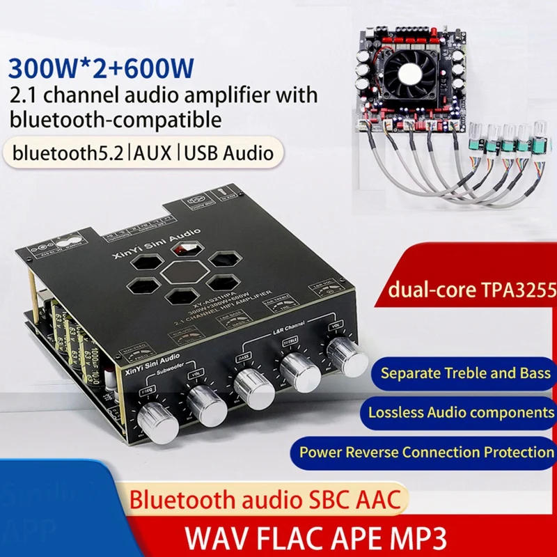 B03B-Audio AS21HPA HIFI Classe 300W X 2 + 600W Estéreo TPA3116 Módulo de placa amplificadora digital Bluetooth