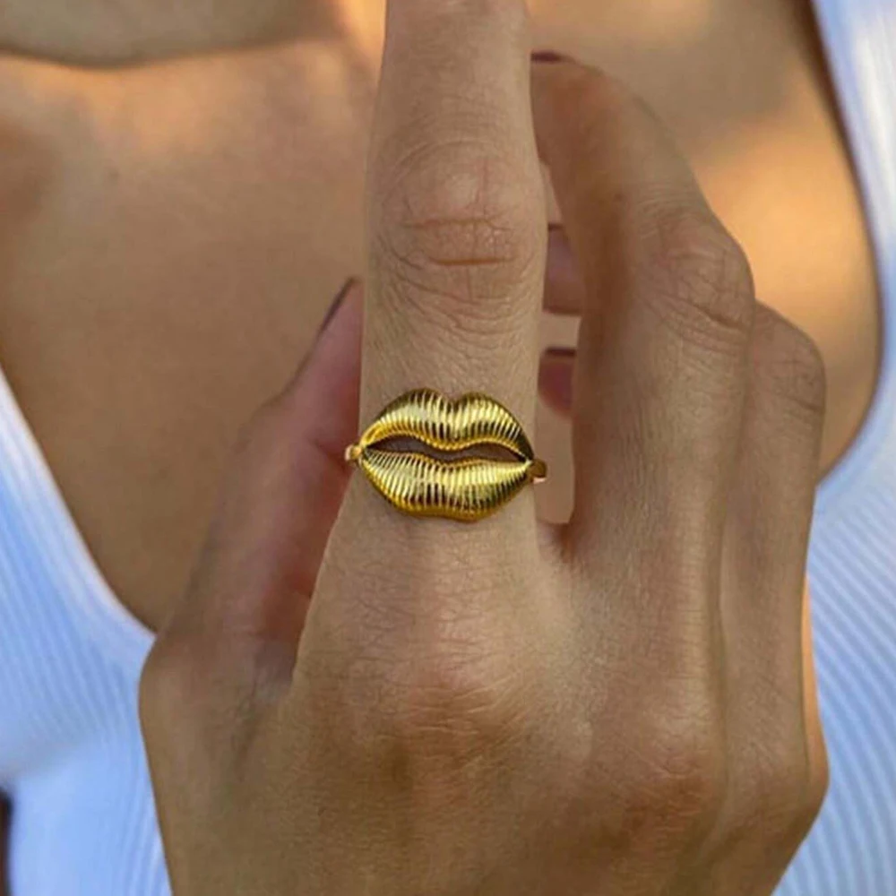 Chic Lip Rings For Women Girls Gold Color Adjustable Stainless Steel Ring Funny Statement Jewelry 2025 New in Freeshipping Items
