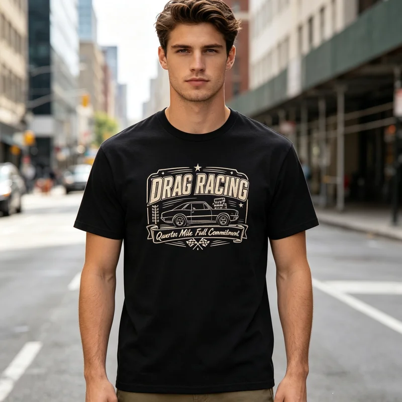 Vintage Drag Racing Muscle Car Retro T-Shirt Quarter Mile Tee Race Fans Gift Graphic Print Soft 100% Cotton Crew Neck Top  Y2k