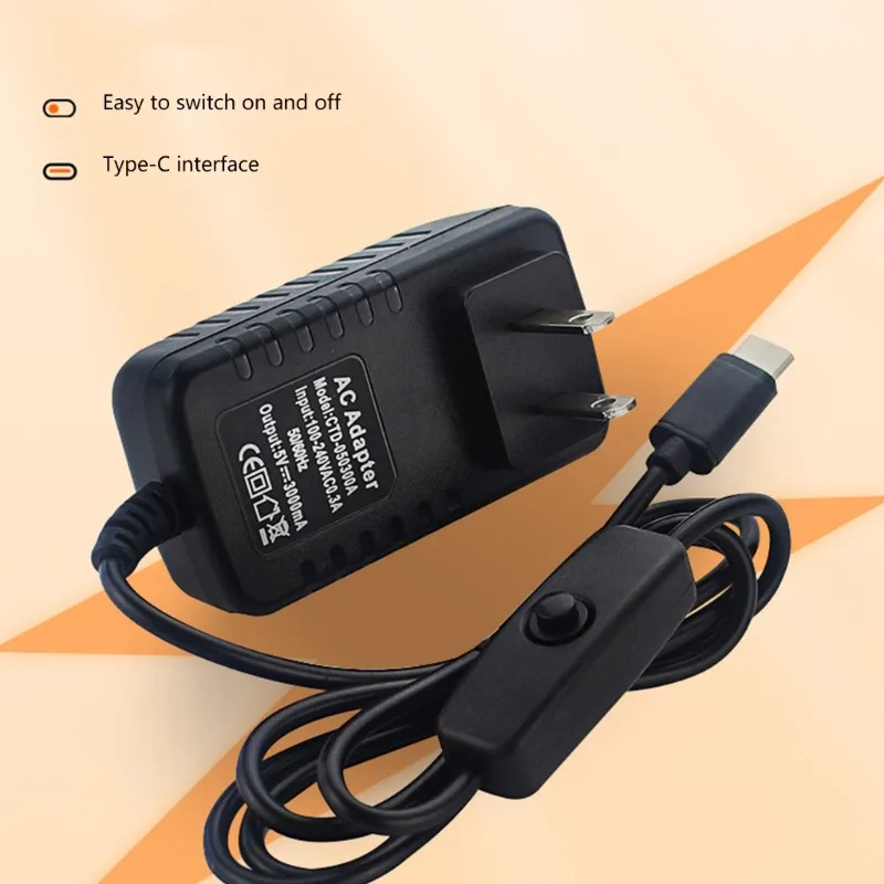 EU US UK AU Plug AC 100-240V DC 5V 3A Power Supply Switch Button Power Adapter Charger USB Type-C Port 5 Volt for Raspberry Pi 4