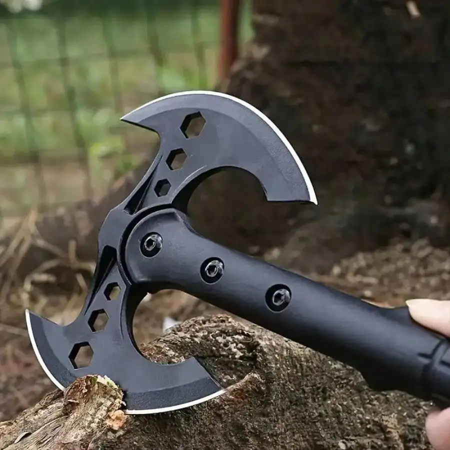 Hand Forged 16 Inch Bushcraft Axe Portable Survival Hatchet with Wood Handle Sheath Gloves Tool Card for Chopping Wood Black