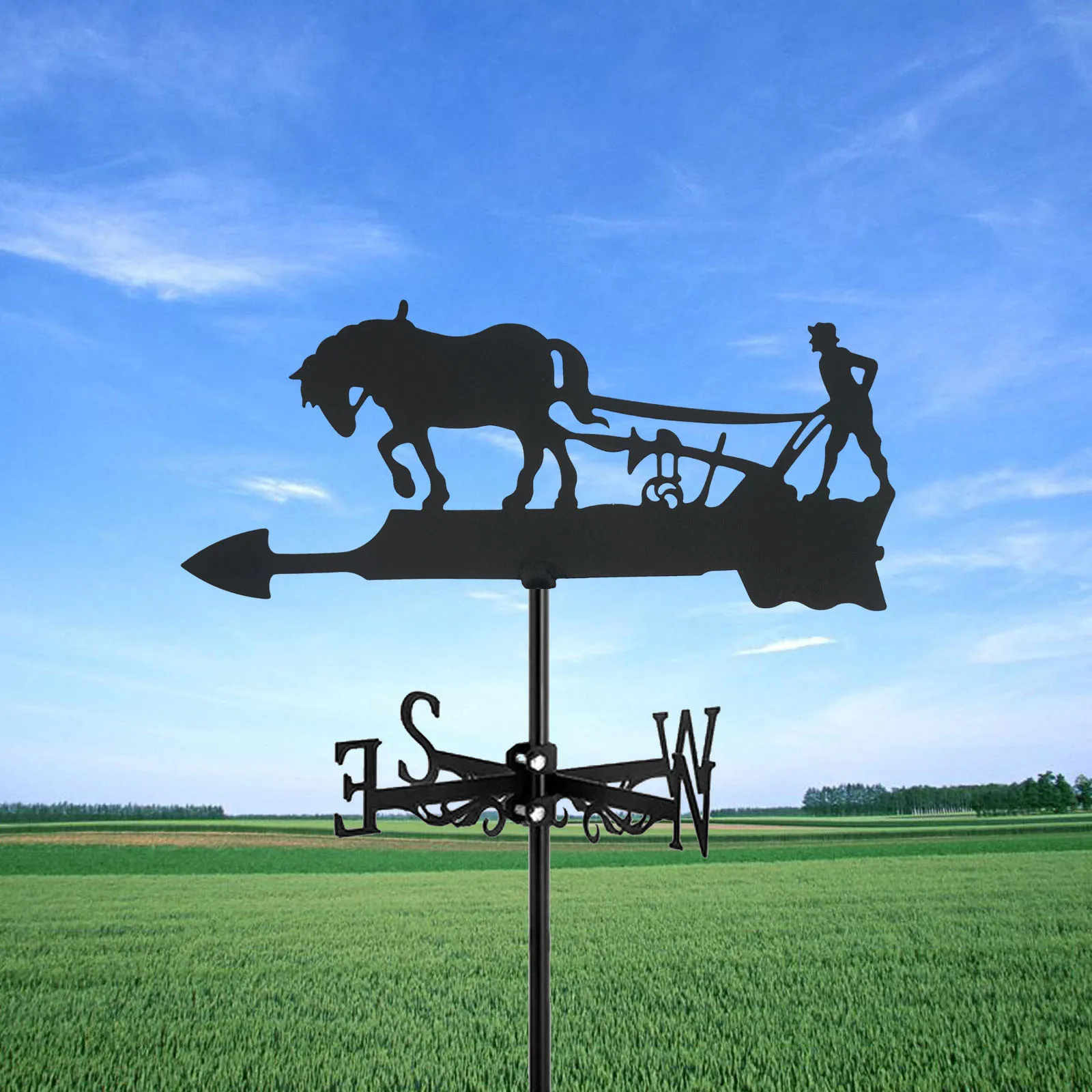 Farm And Horse Weathervane Silhouette Art Black Metal Animal Wind Vanes Outdoors Decorations Garden For Roof Yard Building