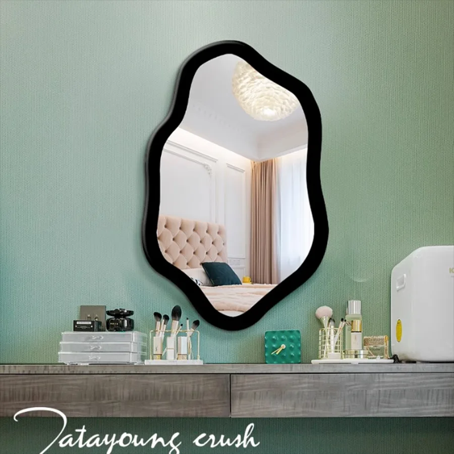 Wall Sticker Mirror Ornament Makeup Vintage Aesthetic Girls Mirror Bathroom Light Vanity Bedroom Living Room Lustro Home Decor