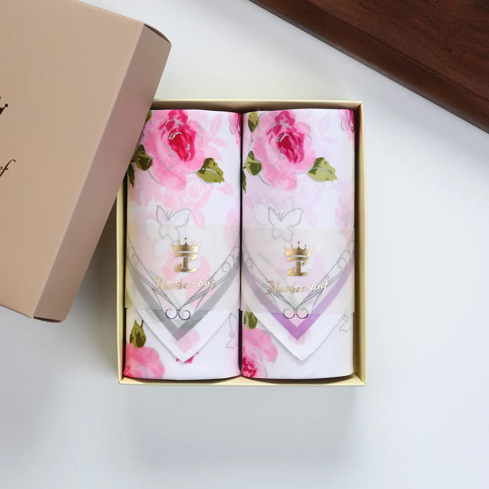 Premium Cotton Floral Pocket Square 43cm Thin Breathable Sweat Absorbent Handkerchief Elegant Gift Box Women's Party Favor