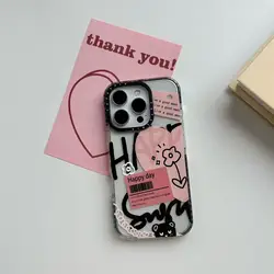 Exquisite Heart Shaped Alphabet Line Flower Graffiti Cartoon Transparent Cover Case for iPhone 12 13 14 15 16 17 Pro Max Air