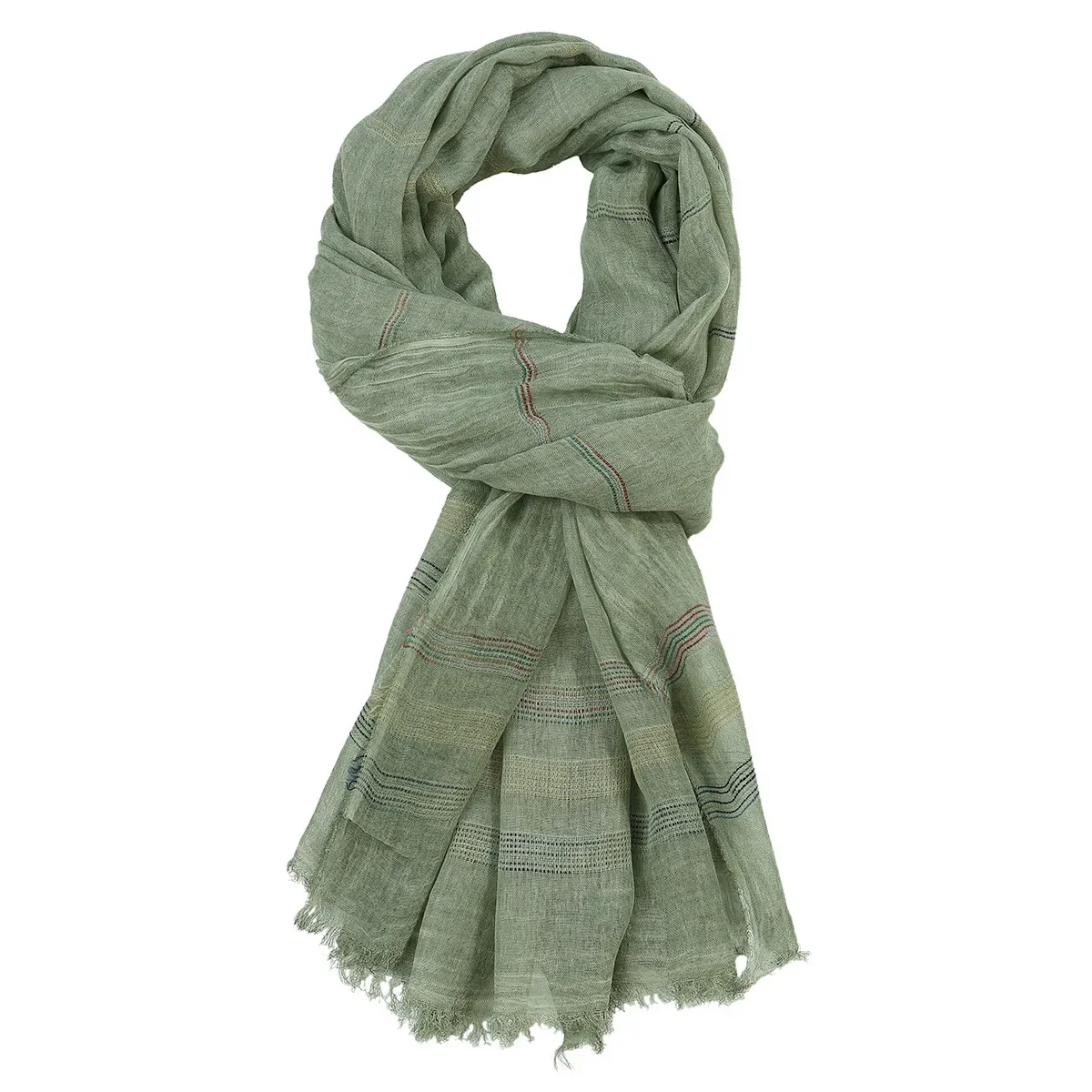 European and American Bandana Scarf Cotton Linen Yarn-dyed Striped Scarves Tassel Long Shawl Male Accessories