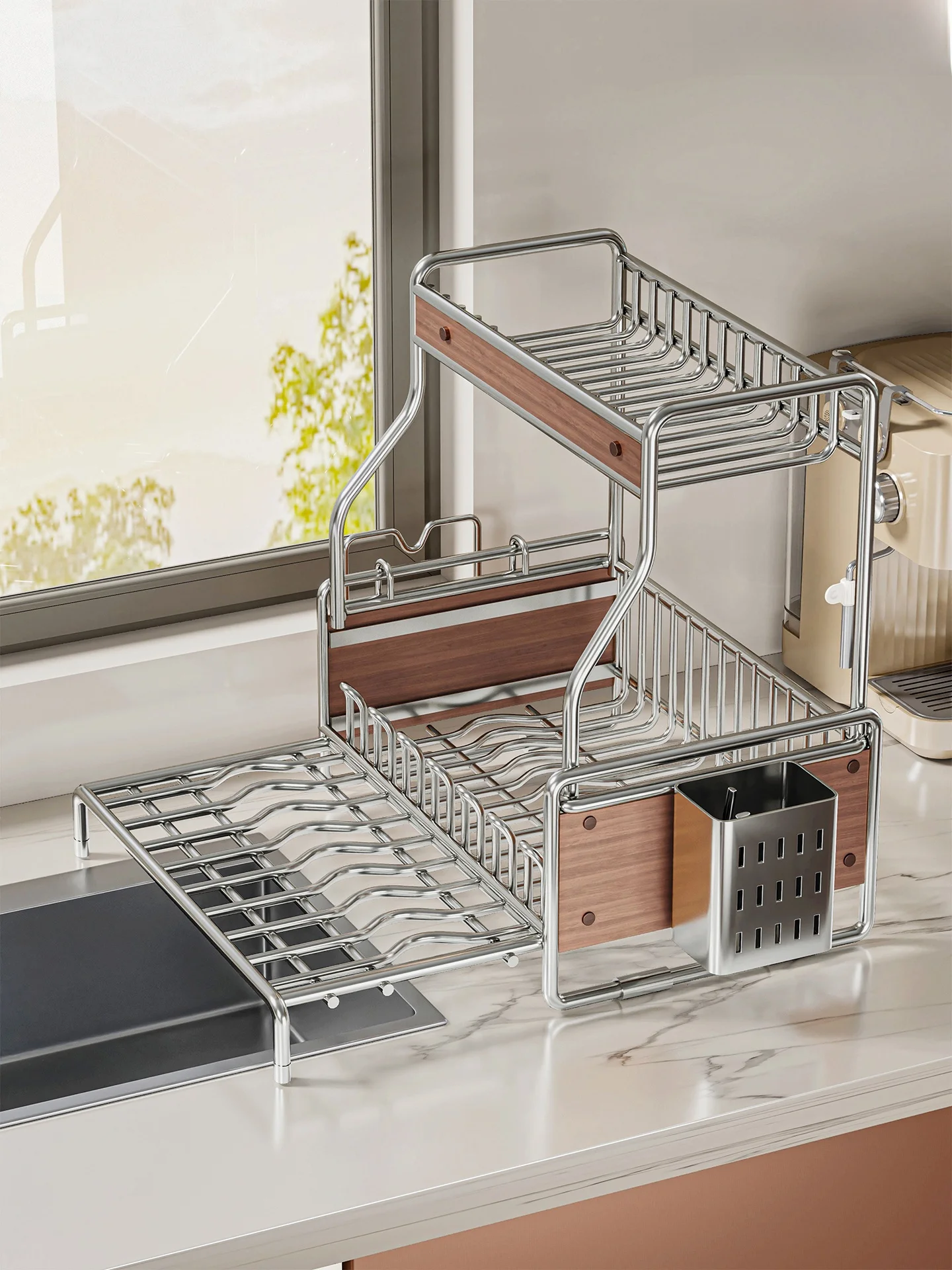 

Органайзер для кухонных принадлежностей Diboard: расширяемая подставка для посуды и держатель для утвари, цельный дизайн