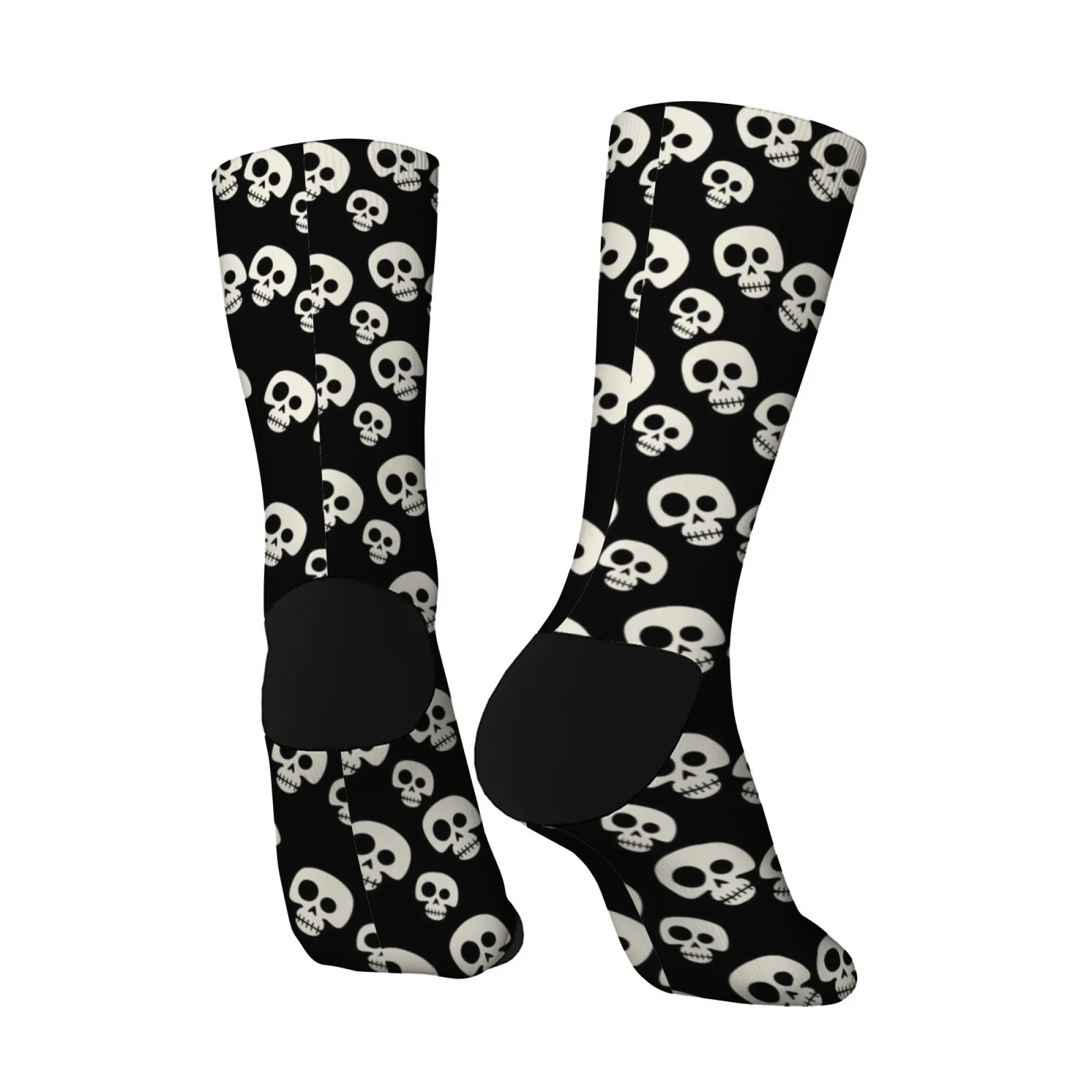 Calcetines unisex góticos minimalistas con diseño de calavera oscura, diseño de calavera blanca y negra, fanáticos del arte oscuro suave y entusiastas de la moda nerviosa