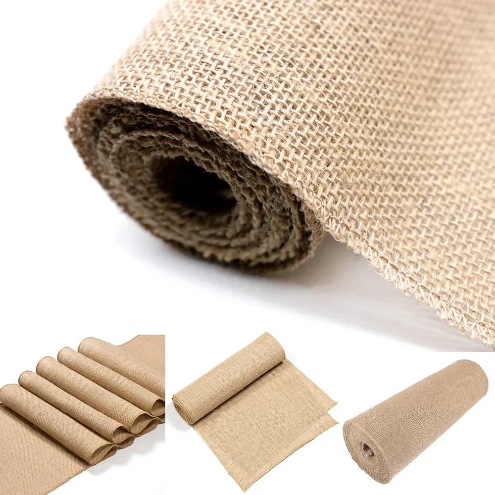 Vintage Burlap Hessian Table Runner Natural Jute Country Wedding Party Decoration Tekstylia domowe na Boże Narodzenie Domowe bieżniki na stół