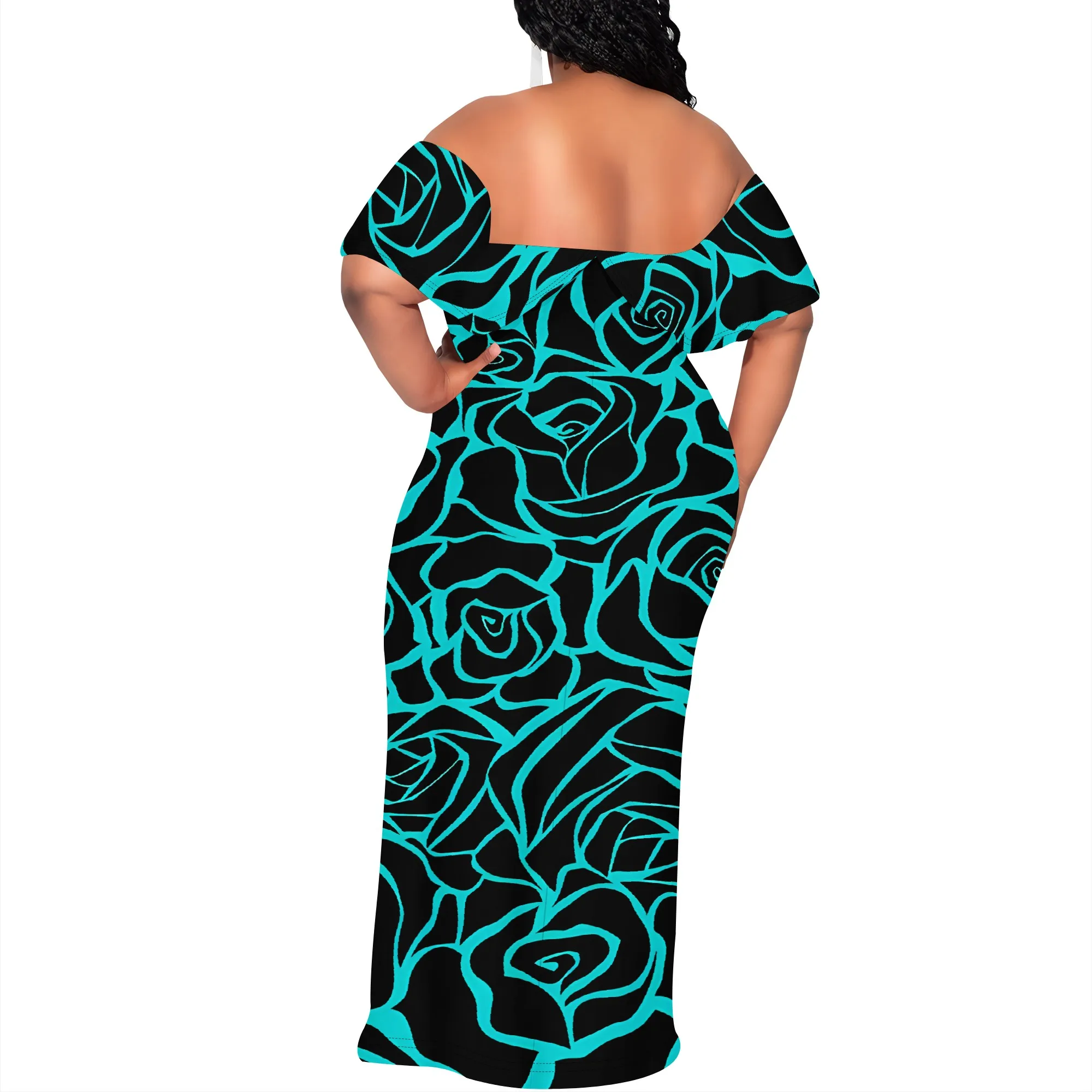 Nupusa Rose Print Off Shoulder Maxi Dress Women Summer Bodycon Long Dress Vintage Party Wear