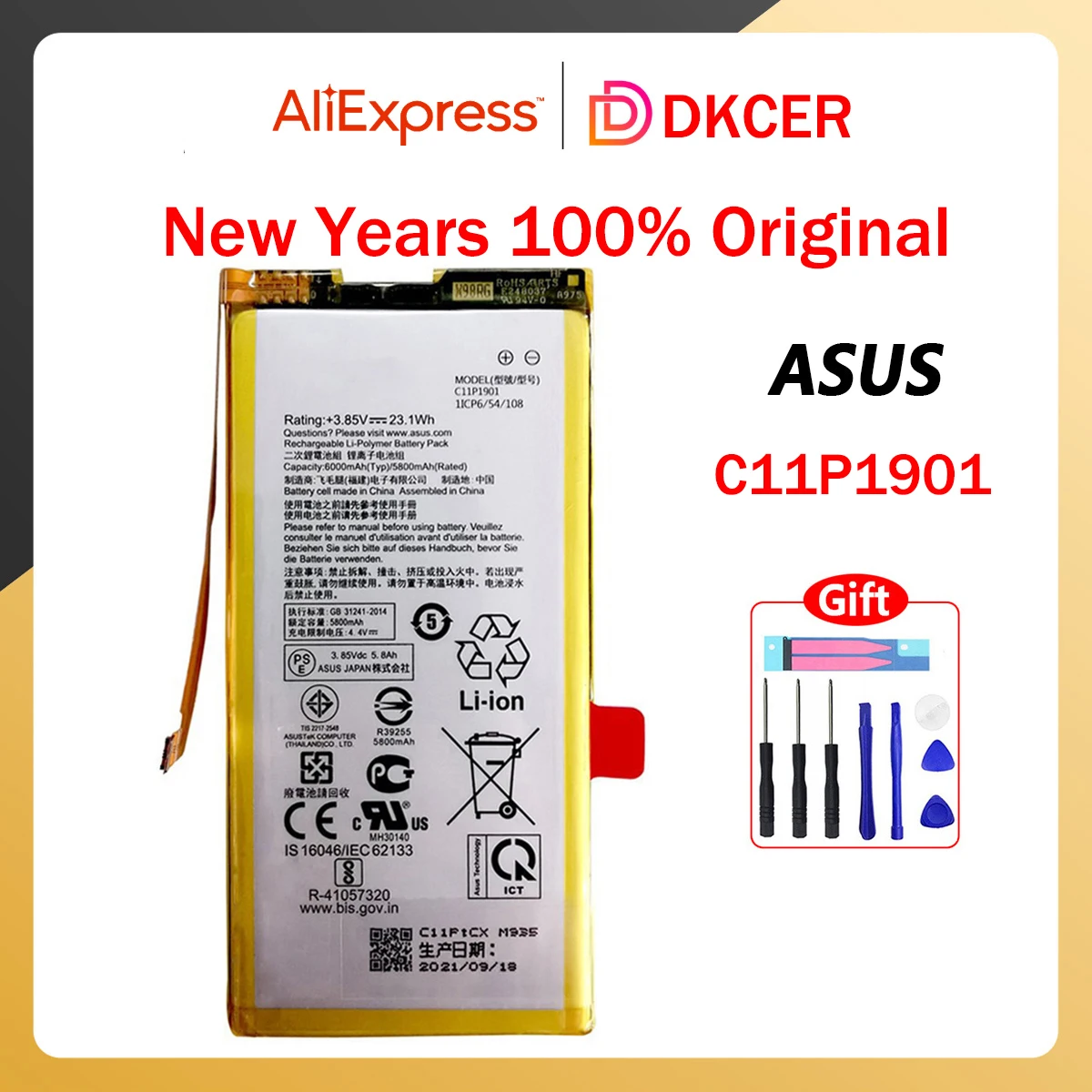 Original Phone Batteries with Tools C11P1901, C11P1903, 6000mAh, ASUS, ROG 2, ROG Phone 3, ROG3, ZS661KS, ZS660KL, I001DB, New