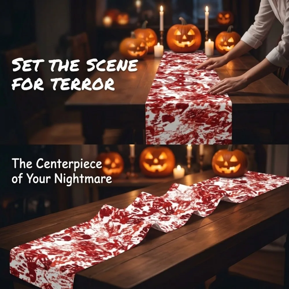Decorative Bloody Halloween Table Runner Blood Stain Red Placemat Gothic Gory Halloween Decorative Tablecloth Scary Party
