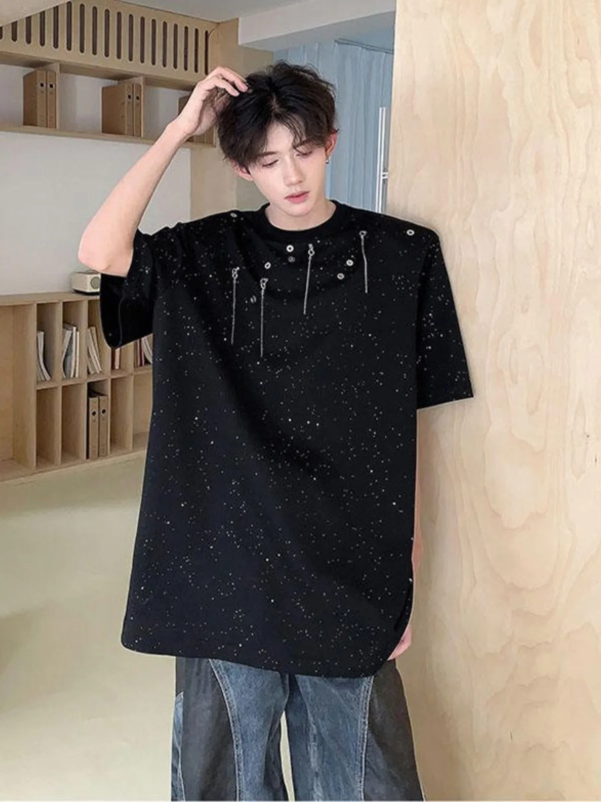 

Men's ort Sve T-irt Heavyweight Small Collar oulder Width Fit Star Design Casual Faionable Polyester Spring Summer