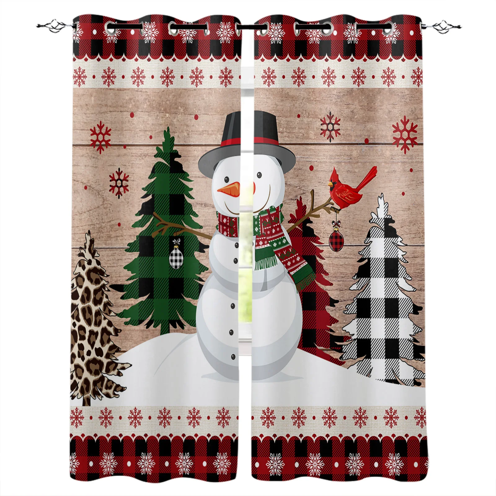 Christmas Robin Snowman Window Curtains for Living Room Kitchen Curtain Bedroom Decorative Window Treatments