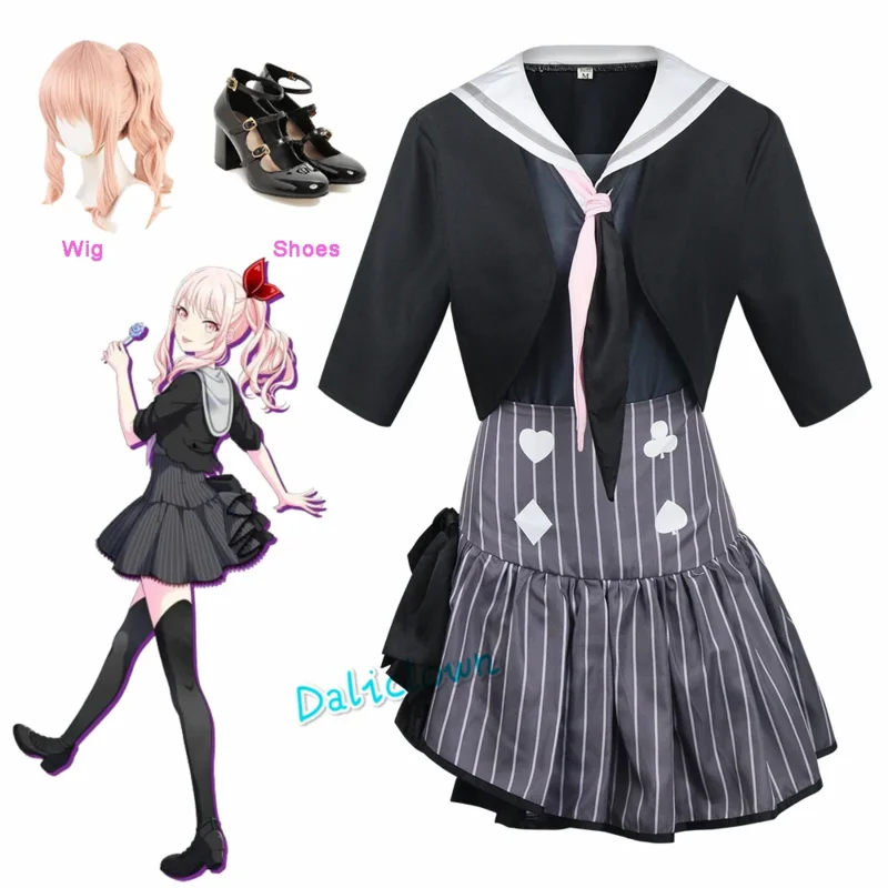 Anime Project Sekai Colorful Stage Feat. Akiyama Mizuki Cosplay Costume Amia Wig Shoes Women School Girl JK Uniform Sailor Dress