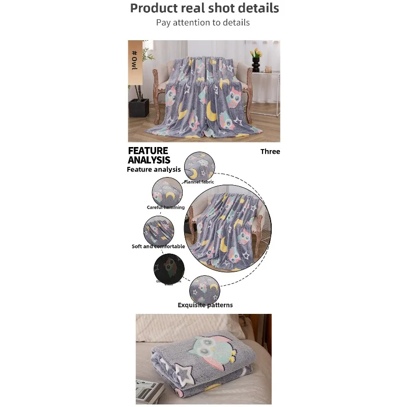 توهج الظلام الصوف بطانية لينة أفخم رمي مكتب قيلولة سيارة تكييف الهواء غطاء الكرتون نمط الفراش بالجملة الراحة السائبة