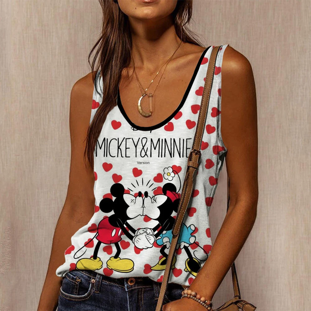 Disney Mickey Mouse Dames Tank Top O-hals Tank Top Casual Zomer Mouwloze Straatkleding