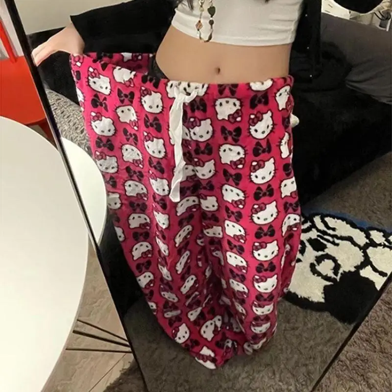 Casual Wide-Leg Pants Summer Cartoon Loose Student Wear Walking Pants Hello Kitty Pajama Pants for Women Hot Selling Comfortable