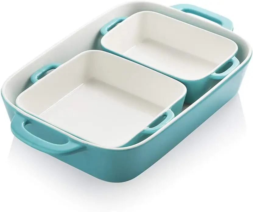 

Ceramic Baking Dish Set, Rectangular Oven-Safe Pans for Cooking, Cakes, and Daily Use in Turquoise
