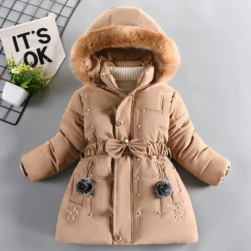 ZOETOPKID Thick Keep Warm Winter Girls Jacket Detachable Hat Plush Collar Hooded Padded Lining Coat for Kids Children Outwear