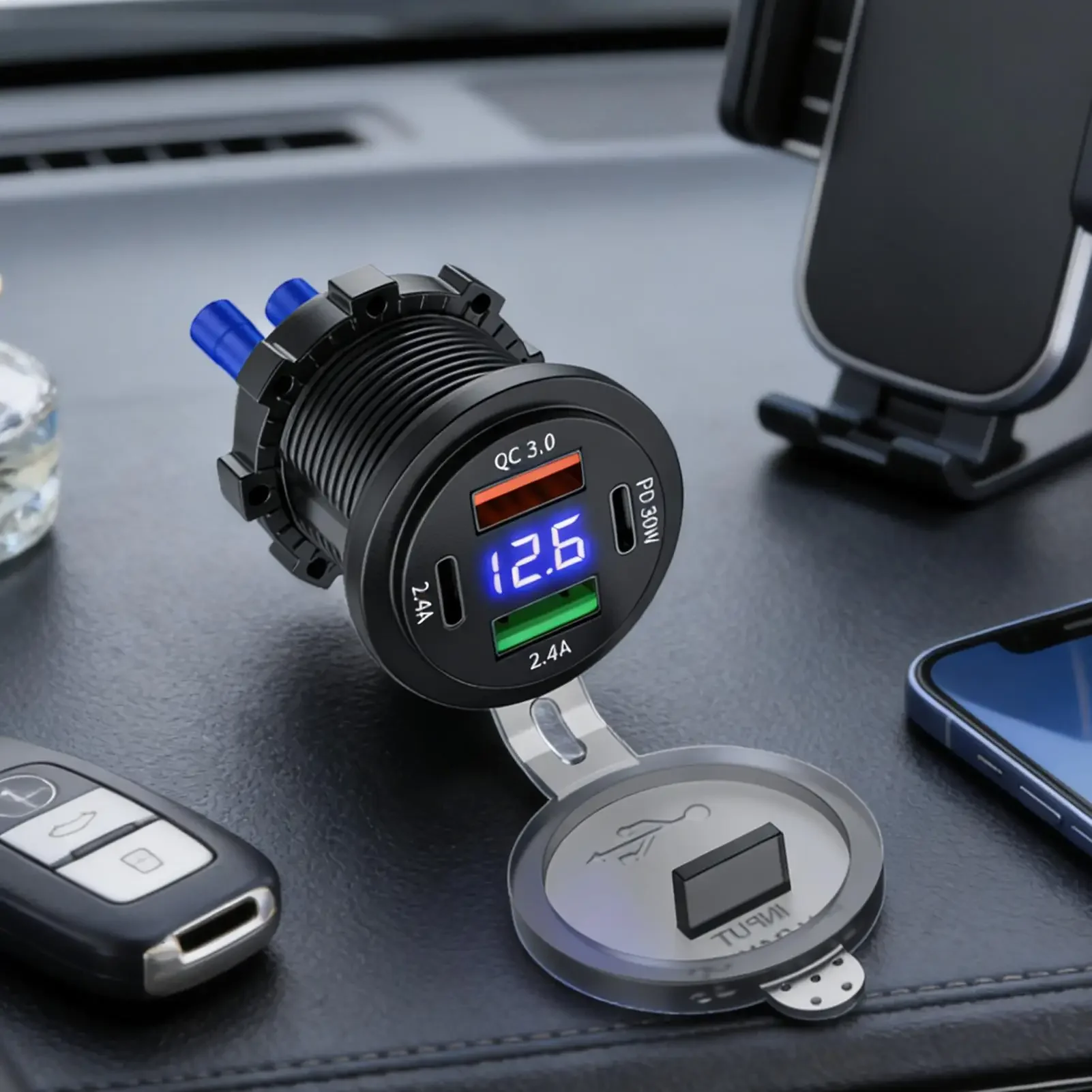 ZHIYU Car Charger Usb C Digital Display Pd Qc3.0 Type-C Fast Phone Adapter for Vehicle Motorcycle Truck Boat Marine Rv