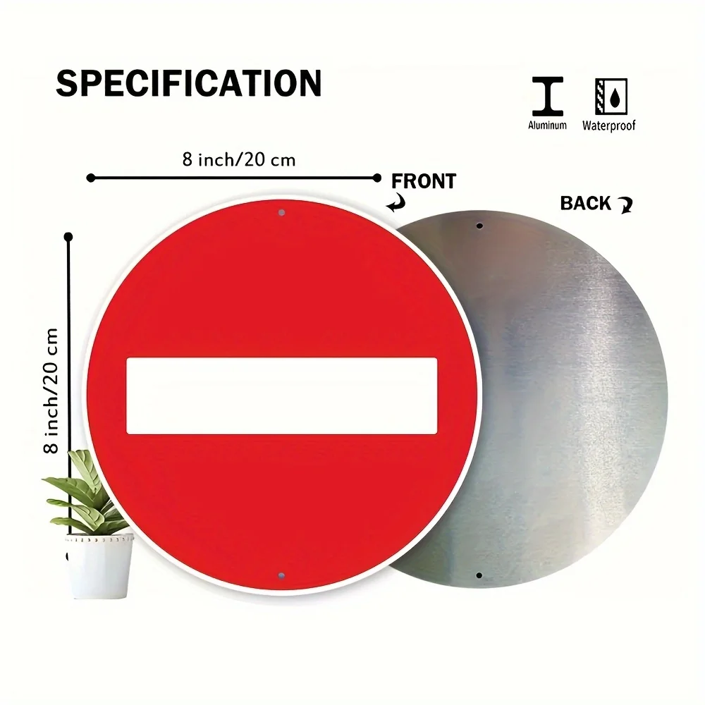 1pc Round No Entry Sign - Red Metal Wall Decoration, Suitable for Outdoor, Garden, Terrace | 8X10Inch X 20Cm with White Diagonal