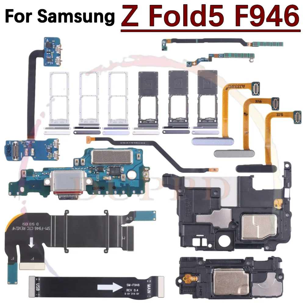 Antenna Charging Port Board Module For Samsung Z Fold5 F946 SIM Card Tray Spin Axis Signal Fingerprint Sensor Motherboard Flex