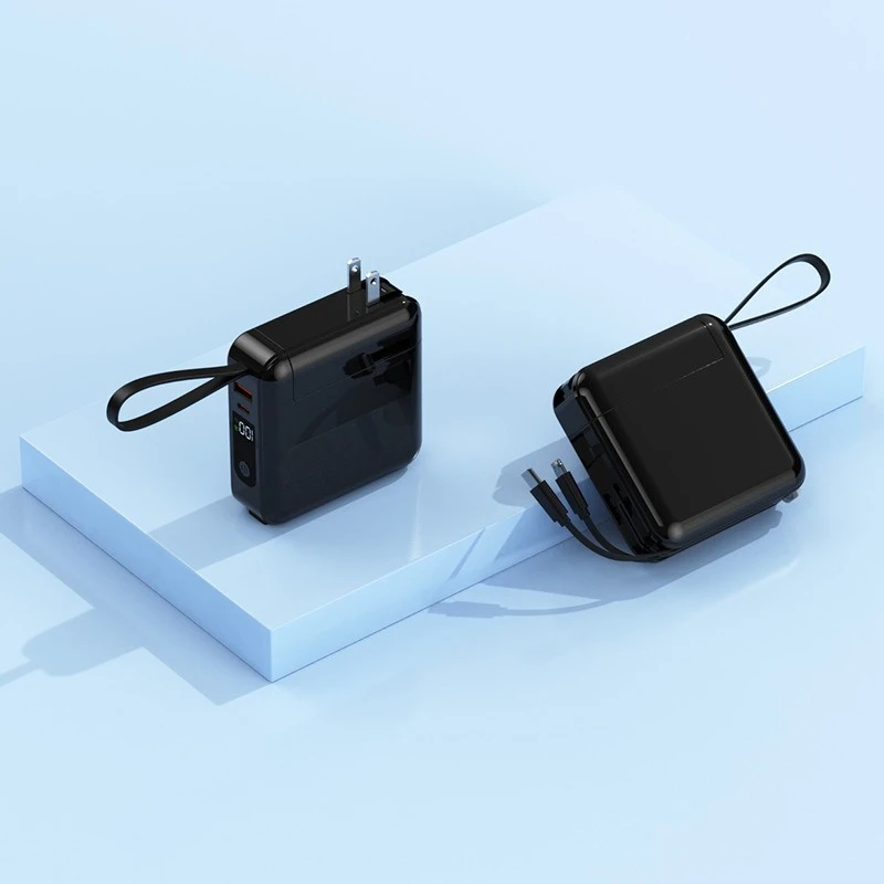 AC Plug Power Bank with Built-in Cable, Large Capacity 20000mAh Super Fast Charging 22.5W Portable Power Bank