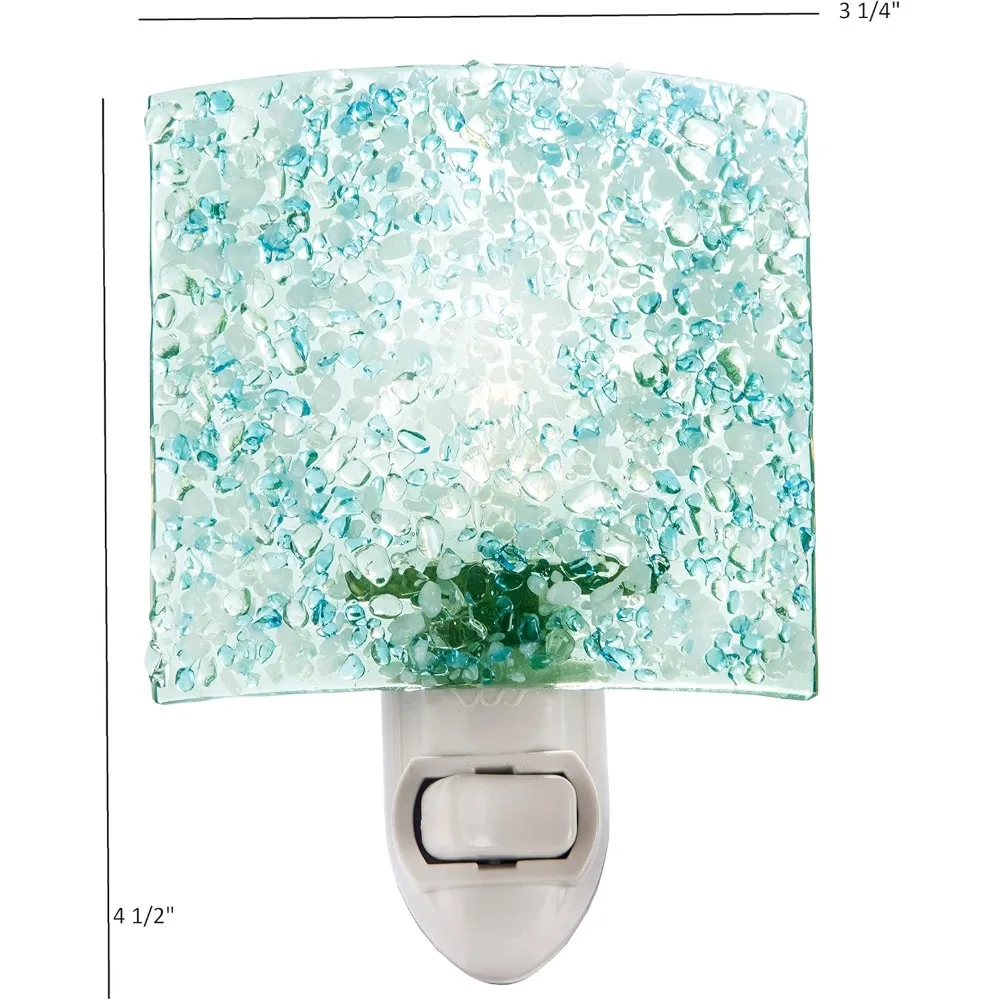 Lampa nocna z artystycznego szkła J. Devlin, wykonana z efektu szkła topionego – akwamarynowa, szałwiowa i przezroczysta, ntl 155-2