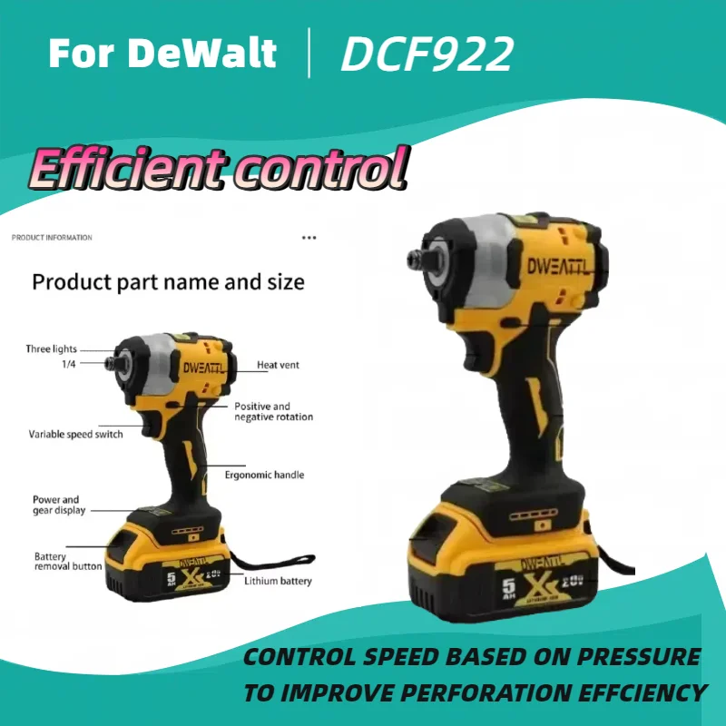 For Dewalt DCF922 Electric Impact Wrench Rechargeable High Torque 406Nm(Reverse) 1/2" 2500 RPM Universal 20V Battery Power Too