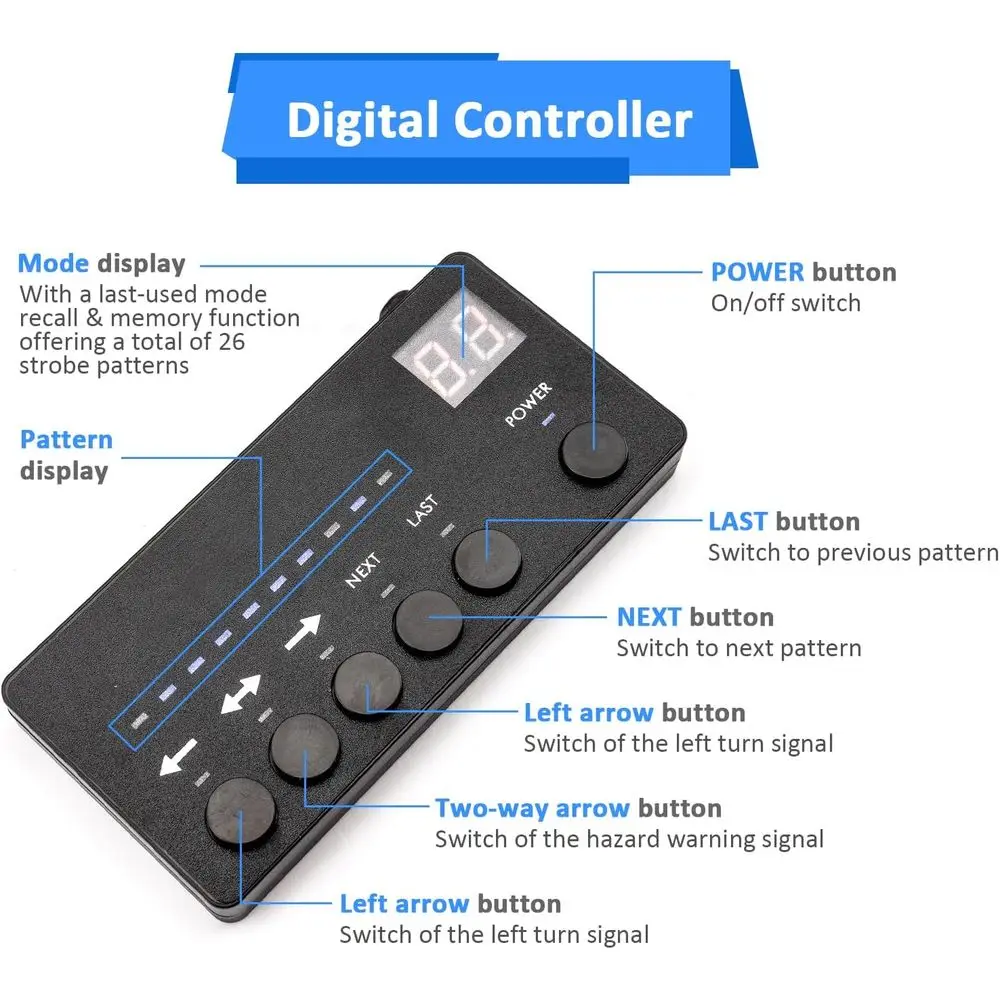 4 قطع 16-LED 2x14 بوصة شريط إضاءة ستروب أبيض وكهرماني مع وحدة تحكم ومجموعة أسلاك وأكواب شفط للشاحنات وسيارات الدفع الرباعي و