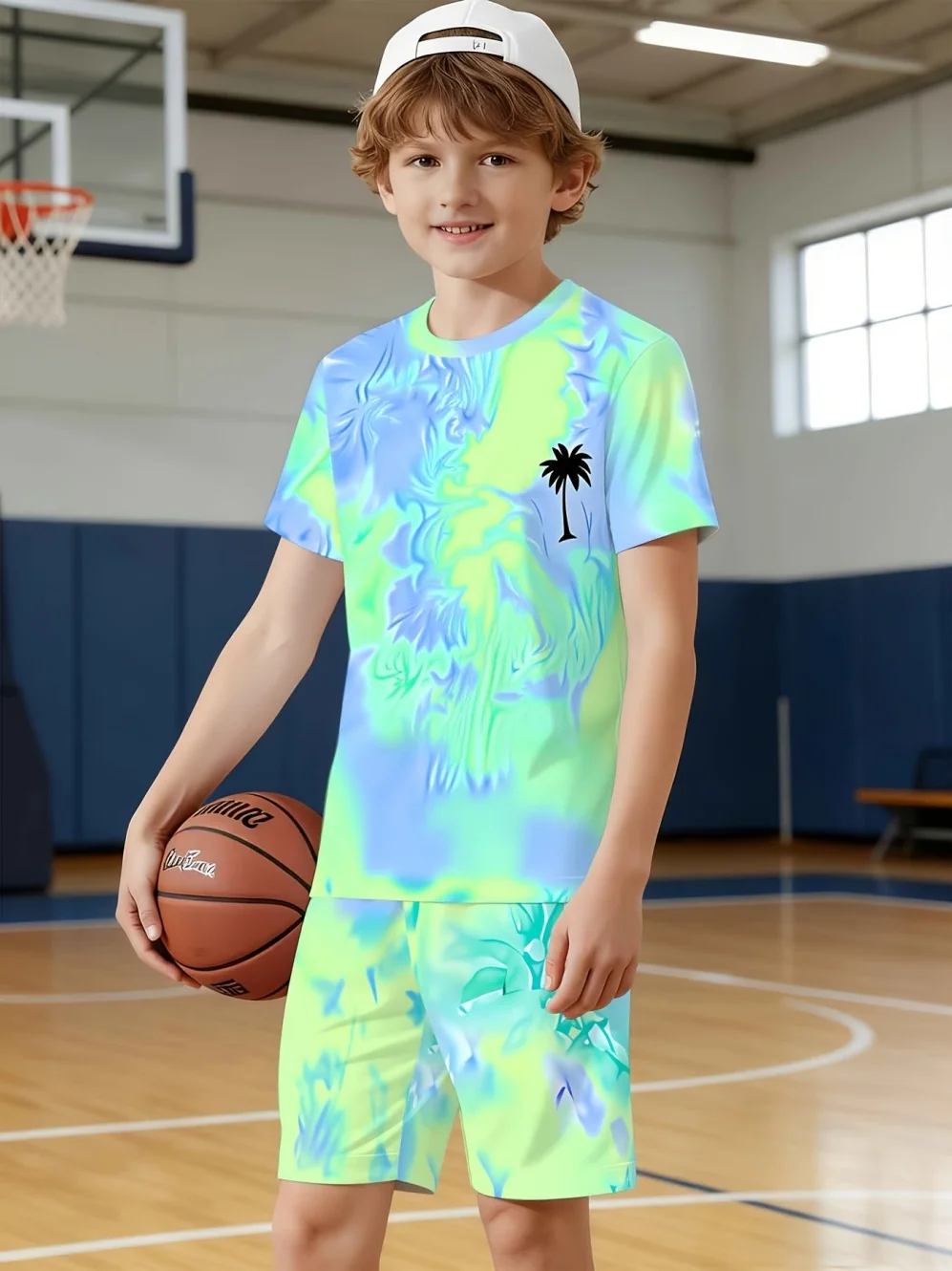 

Boy Children's Set Coconut Leaf Printed Design 2PCS Short Sleeve Shorts Children Set Summer Beach Vacation Style Boys' Clothing