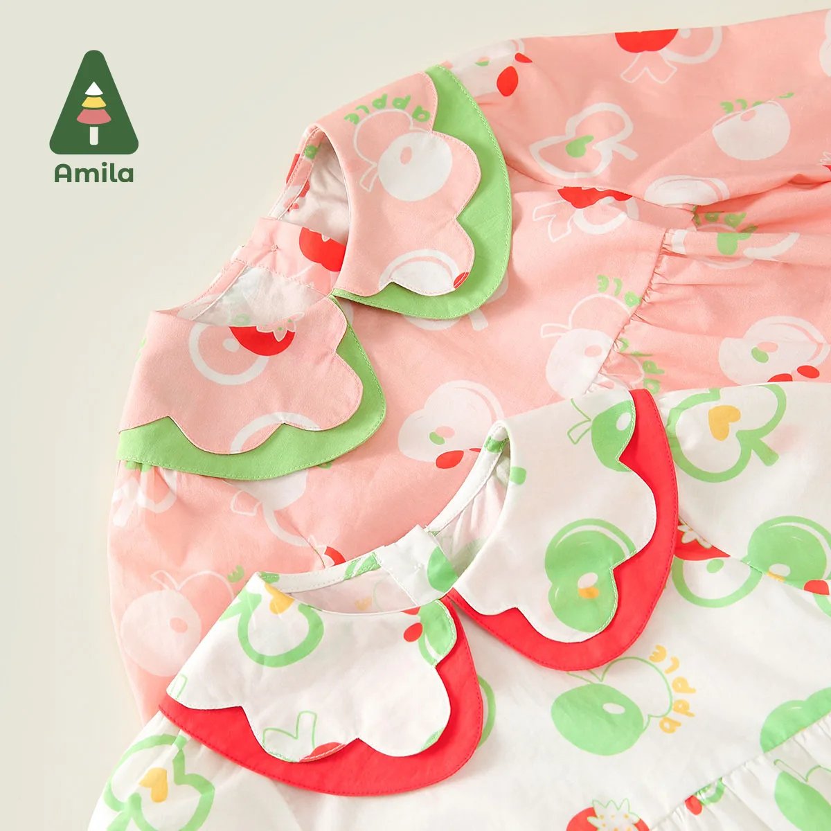 Amila Baby Dress 2024 Spring New Sweet Cutey Full Print Breathable Pure Cotton Class A Girls Clothing