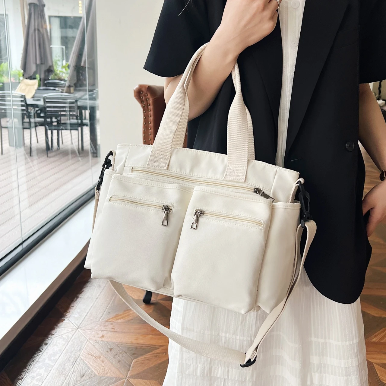 Korean version of the original canvas Tote bag double pocket postman bag female new student crossbody bag large capacity campus