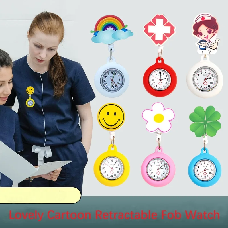 

Nurse Doctor Cute Lovely Cartoon Hospital Medical Icons Health Heart Care Hang Clip Retractable FOB Pocket Watches Clocks Gifts