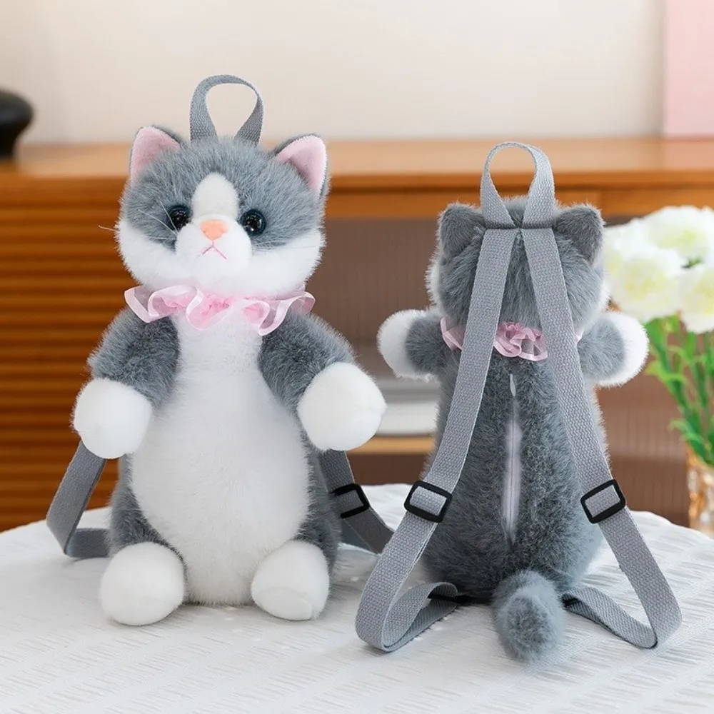 Soft Realistic Cat Backpack Fluffy Kawaii Simulated Puppet Daypack Anime Cartoon Stuffed Animals School Bag Birthday Gift