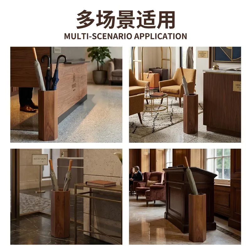 Solid Wood Umbrella Stand Large Capacity Walnut Storage Bucket for Hotel Homestay Commercial Light Luxury Home Decor Rack