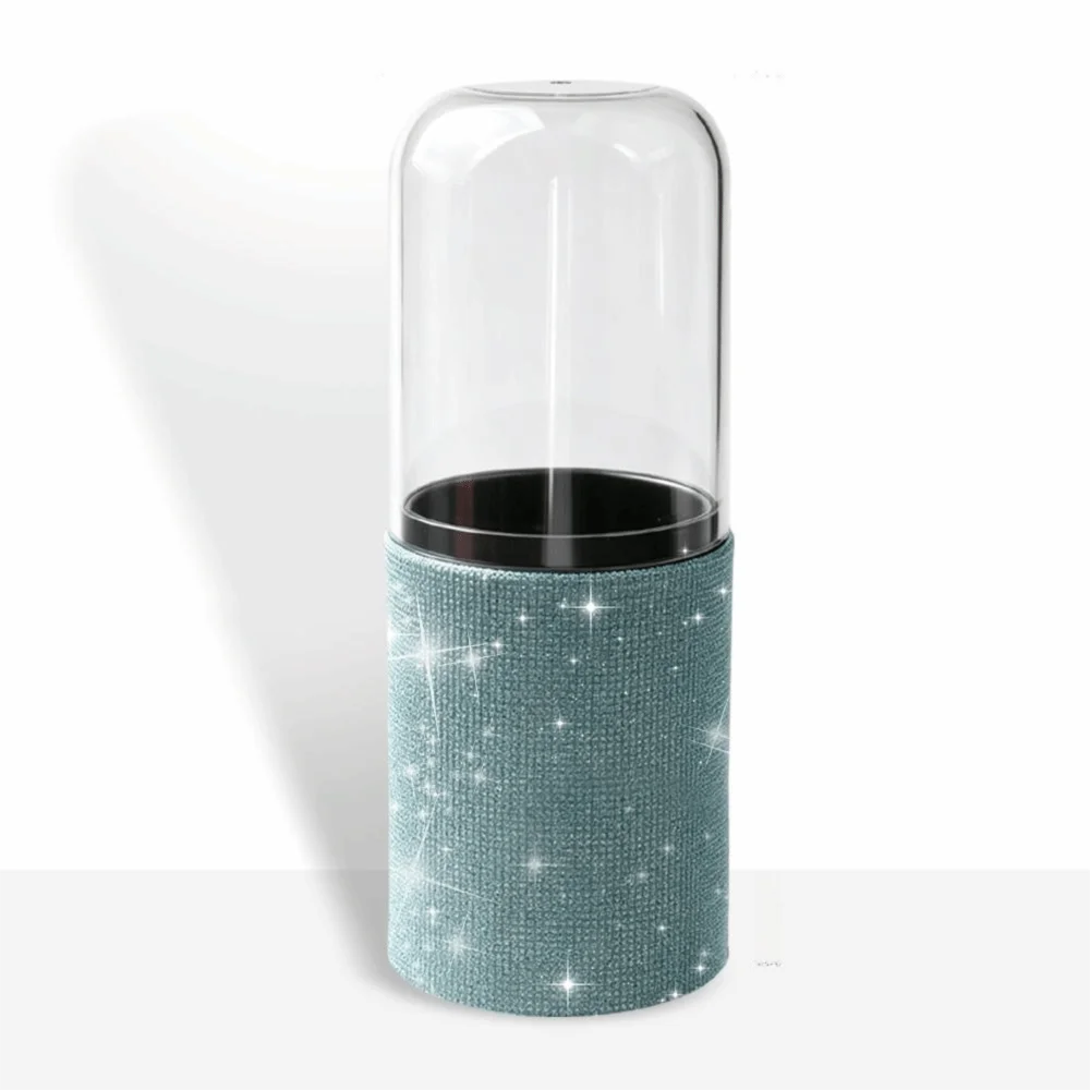 Rhinestone Makeup Brush Storage Bucket Portable PU Leather Cosmetic Brush Organizer Transparent Cover Cylinder
