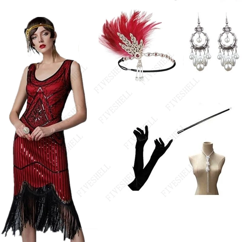 

1920S Vintage Sequin Tassel Gatsby Embroidered Fashion Evening Dress Medieval role-playing costumes