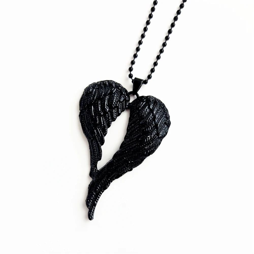 Wings heart necklace Black pendant chain Angel Wing Angel Black Gothic Goth necklace 24” inche chain