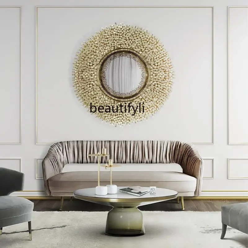 

Light luxury pure copper decorative mirror creative design, living room wall hanging mirror into the homeA4567