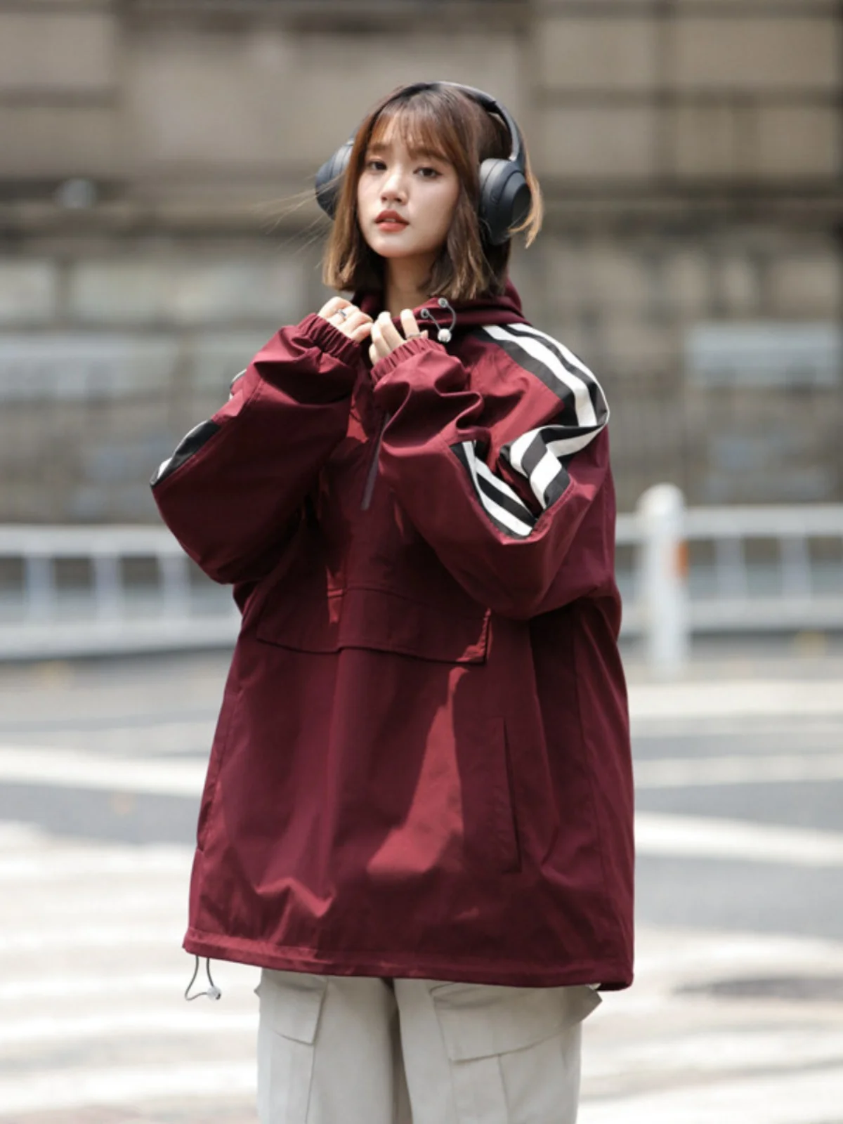 

Red Wine Color Hooded Jaet Men's Spring Autumn American Functional Outdoor Climbing Couple f Zipper down Jaet